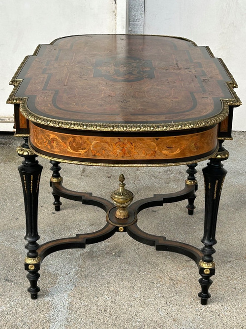 Bel Table De Milieu di epoca napoleonica III - Intarsio - Fine XIX secolo