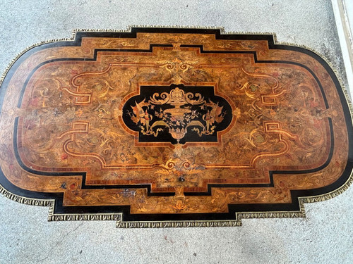 Bel Table De Milieu di epoca napoleonica III - Intarsio - Fine XIX secolo