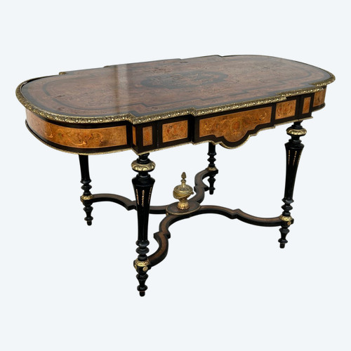 Bel Table De Milieu di epoca napoleonica III - Intarsio - Fine XIX secolo