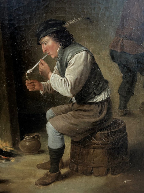 Gasthausszene Im Geschmack Von David Teniers Raucher Mit Fass Holländische Schule Anfang 19.