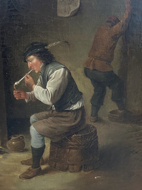 Gasthausszene Im Geschmack Von David Teniers Raucher Mit Fass Holländische Schule Anfang 19.
