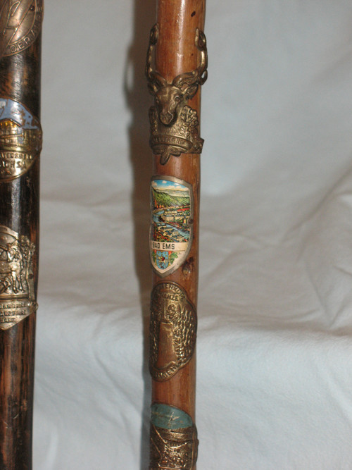 Alpine walking canes with badges 50s-60s Bavaria Germany Austria