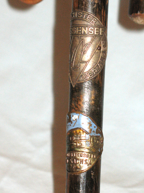 Alpine walking canes with badges 50s-60s Bavaria Germany Austria