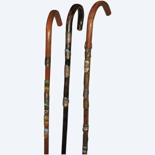 Alpine walking canes with badges 50s-60s Bavaria Germany Austria