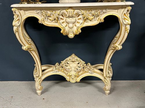Console De Style Louis XV En Bois Laqué Et Doré époque 1900
