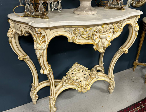 Console De Style Louis XV En Bois Laqué Et Doré époque 1900