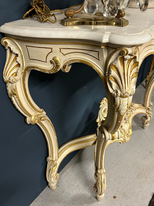 Console De Style Louis XV En Bois Laqué Et Doré époque 1900