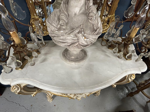 Console De Style Louis XV En Bois Laqué Et Doré époque 1900