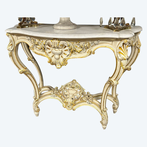 Console De Style Louis XV En Bois Laqué Et Doré époque 1900