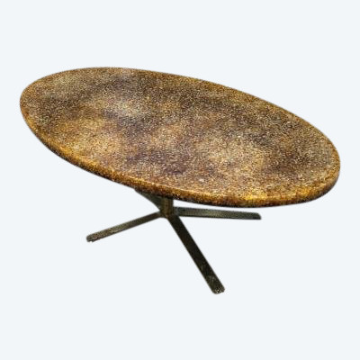 Table Basse En Résine Et éclat De Verre 1970 Pierre Giraudon - Résine Fractale