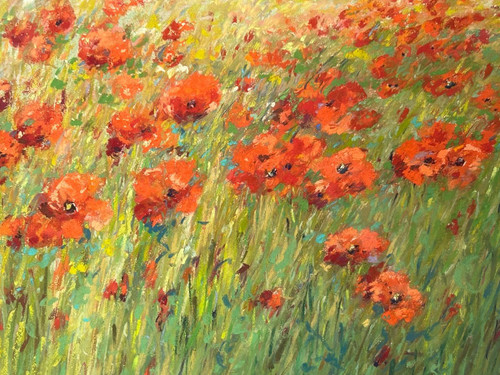 Pastel -fields Of Poppies Signature to be determined About 1950