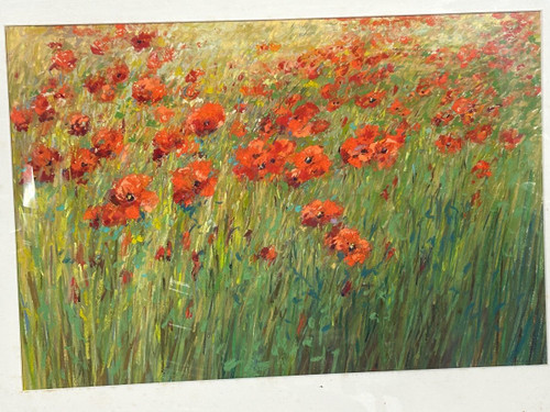 Pastel -fields Of Poppies Signature to be determined About 1950