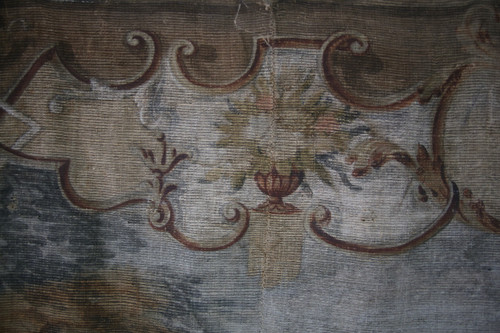 Grande toile peinte du XVIIIe, "la halte d'une caravane à un puits"