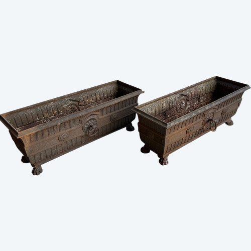 Important Pair Of 19th Century Cast Iron Claw Foot Planters - L 100 Cm