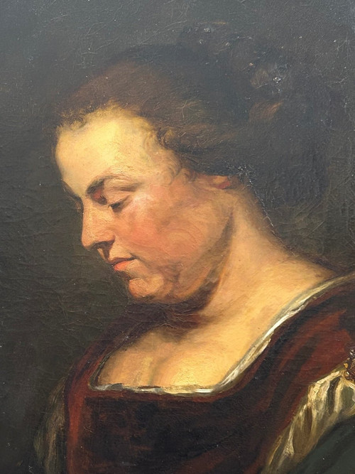 Oil On Canvas - Portrait De Femme à La Lecture Early 19th Century