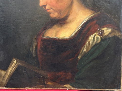 Oil On Canvas - Portrait De Femme à La Lecture Early 19th Century