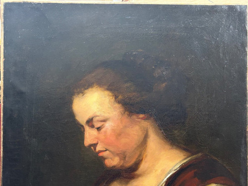 Oil On Canvas - Portrait De Femme à La Lecture Early 19th Century