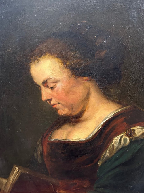 Oil On Canvas - Portrait De Femme à La Lecture Early 19th Century