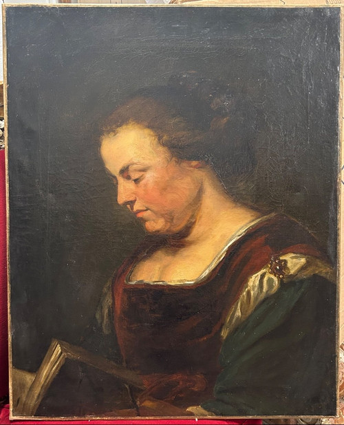 Oil On Canvas - Portrait De Femme à La Lecture Early 19th Century