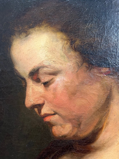 Oil On Canvas - Portrait De Femme à La Lecture Early 19th Century