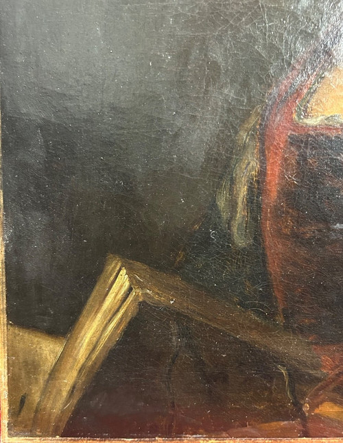 Oil On Canvas - Portrait De Femme à La Lecture Early 19th Century