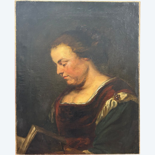 Oil On Canvas - Portrait De Femme à La Lecture Early 19th Century