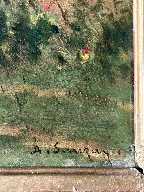 Adrien Jacques Sauzay (1841-1928) L’entrée du village - Huile Sur Panneau D’acajou