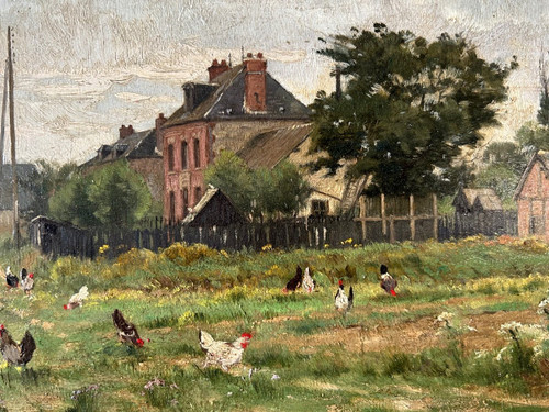 Adrien Jacques Sauzay (1841-1928) L’entrée du village - Huile Sur Panneau D’acajou