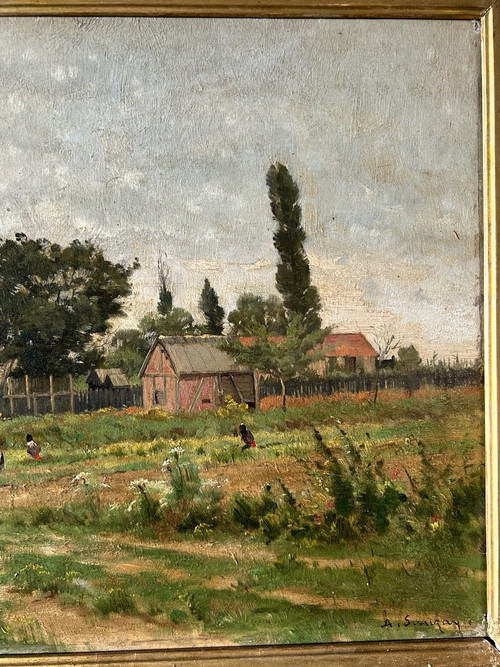 Adrien Jacques Sauzay (1841-1928) L’entrée du village - Huile Sur Panneau D’acajou