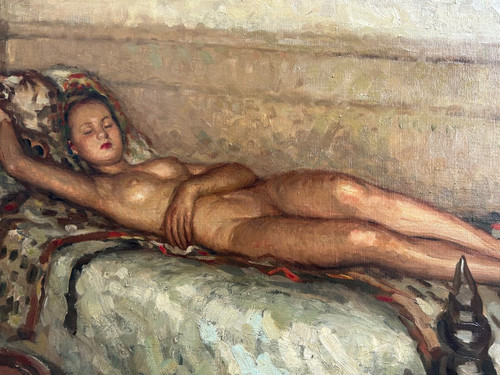 Fernand Majorel ( 1898-1965) Schlafende nackte junge Frau - Öl Auf Leinwand Orientalistisch