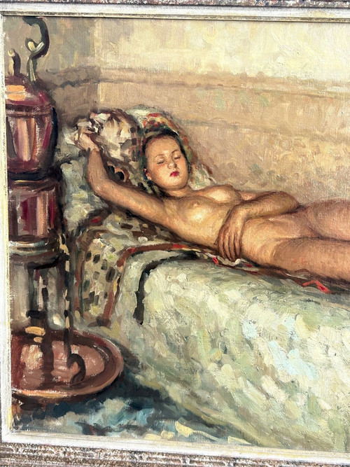Fernand Majorel ( 1898-1965) Schlafende nackte junge Frau - Öl Auf Leinwand Orientalistisch