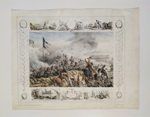 Battle Colored Lithograph To The Braves Of Mazagran Old Print