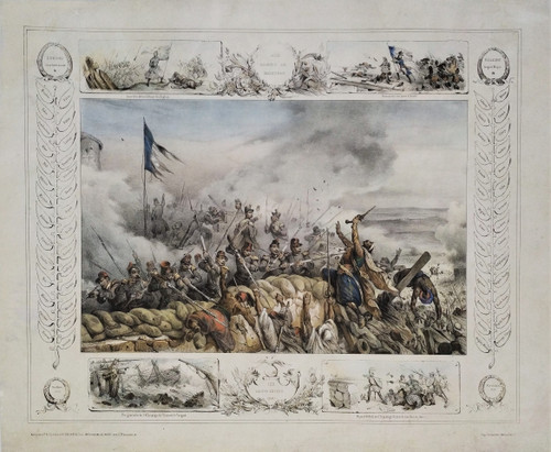 Battle Colored Lithograph To The Braves Of Mazagran Old Print