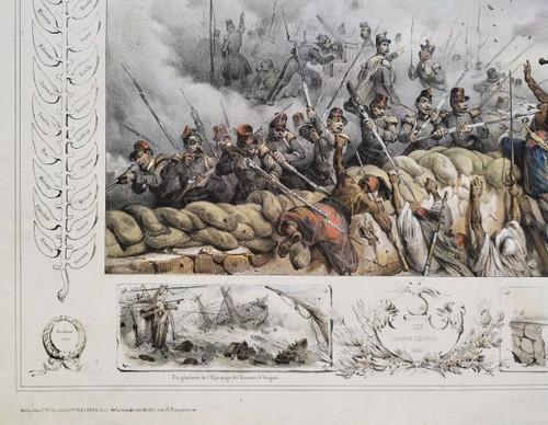 Battle Colored Lithograph To The Braves Of Mazagran Old Print
