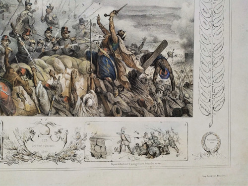 Battle Colored Lithograph To The Braves Of Mazagran Old Print