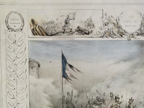 Battle Colored Lithograph To The Braves Of Mazagran Old Print