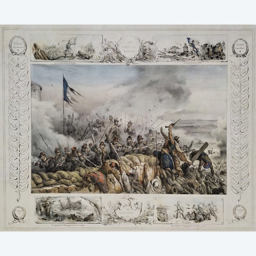 Battle Colored Lithograph To The Braves Of Mazagran Old Print