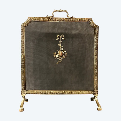 19th century bronze fireplace screen in Louis XVI style