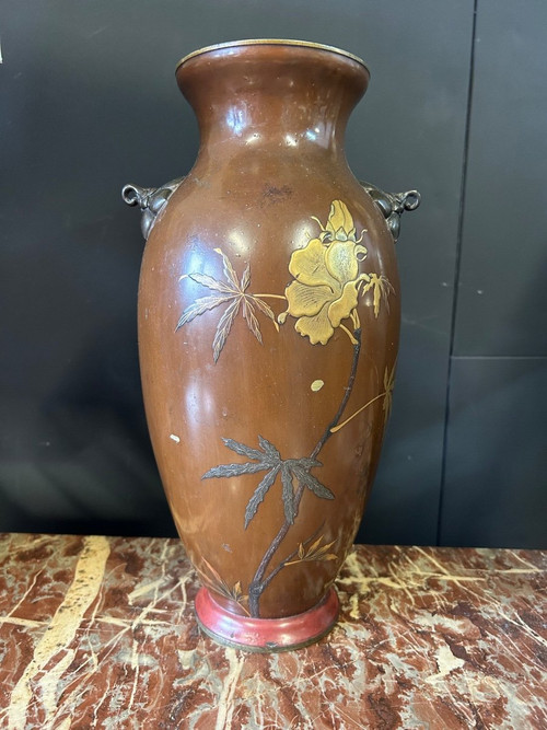 Vase Japonais - Japon Laqué Sur Bronze Du XIXéme Siècle H 38 Cm