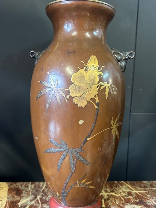 Vase Japonais - Japon Laqué Sur Bronze Du XIXéme Siècle H 38 Cm