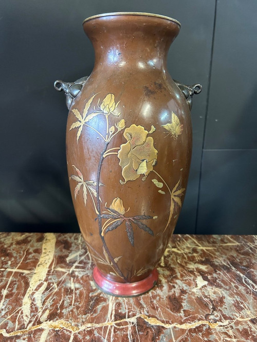 Vase Japonais - Japon Laqué Sur Bronze Du XIXéme Siècle H 38 Cm