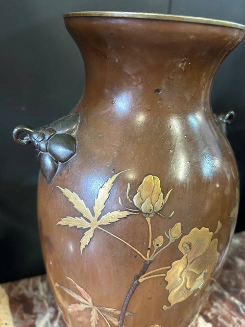 Vase Japonais - Japon Laqué Sur Bronze Du XIXéme Siècle H 38 Cm