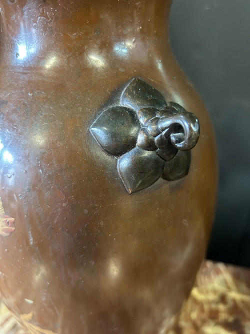 Vase Japonais - Japon Laqué Sur Bronze Du XIXéme Siècle H 38 Cm