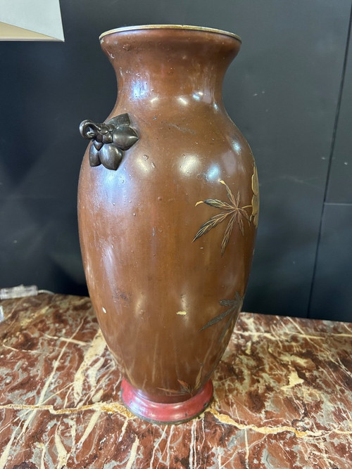 Vase Japonais - Japon Laqué Sur Bronze Du XIXéme Siècle H 38 Cm