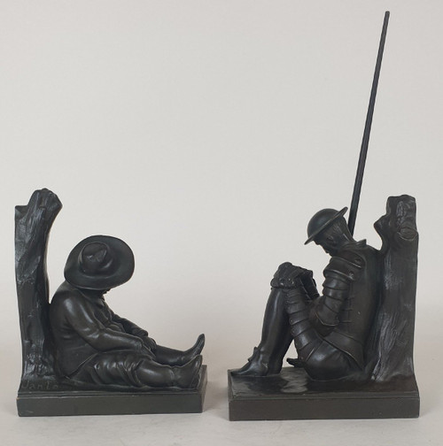 Janle / Max Le Verrier, Paire De Serre-livres Don Quichotte, Art Déco, XXème Siècle