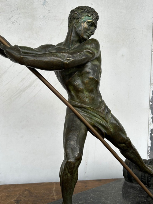 Grande bronzo Art Déco “La Force” non firmato H 59 x L 75 cm