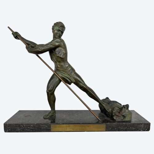 Grande bronzo Art Déco “La Force” non firmato H 59 x L 75 cm