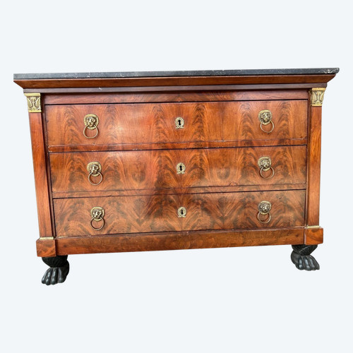 Mahogany Commode With Flat Columns Return From Egypt Claw Feet Early 19th Century