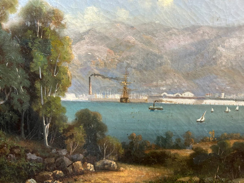 Vue De La Rade De Toulon Vers 1840-50 - école Française Du XIXéme tableau huile sur toile