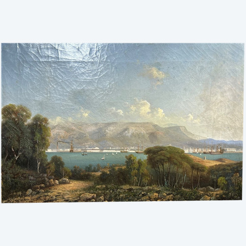 Vue De La Rade De Toulon circa 1840-50 - 19th century French school oil on canvas